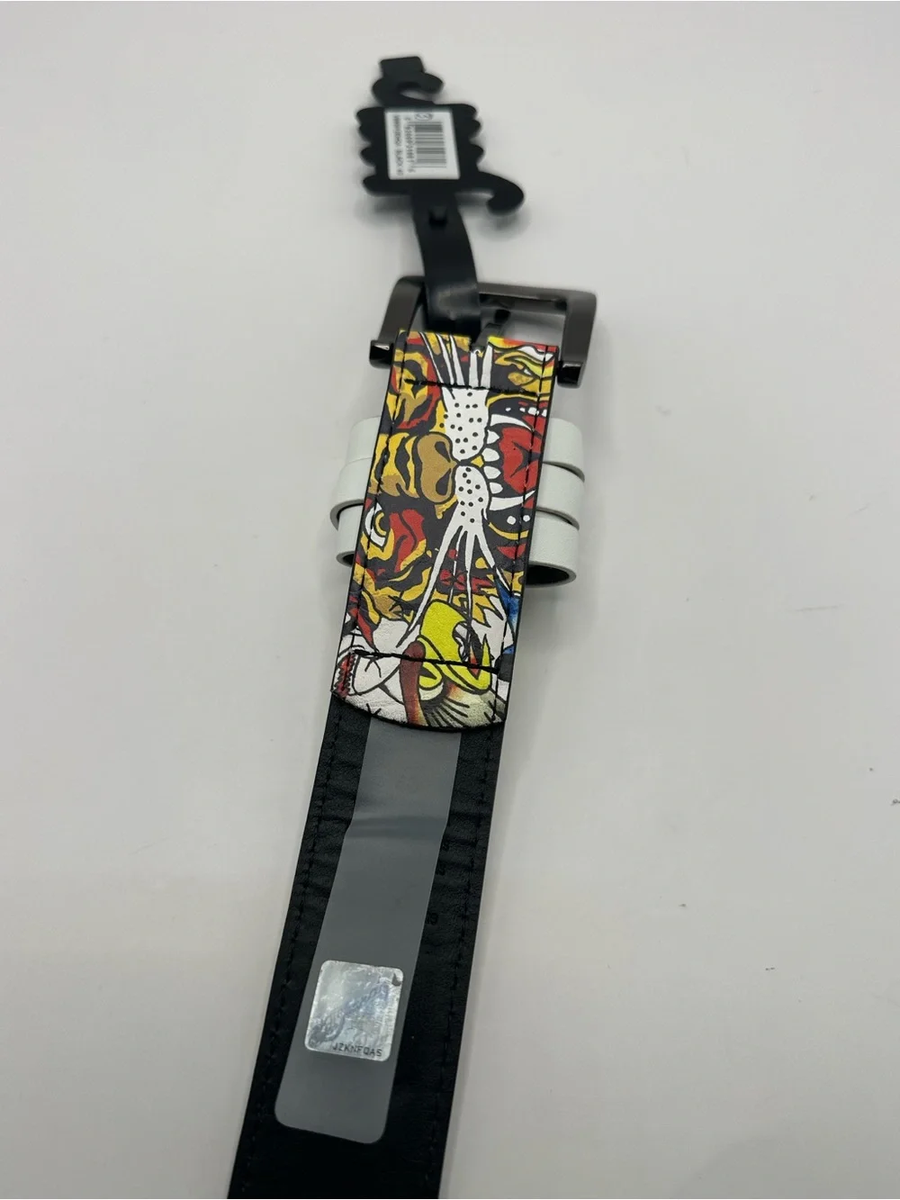 Ed Hardy Men's Graphic Print Tattoo Dress Belt Adjustable Buckle Multicolor 40